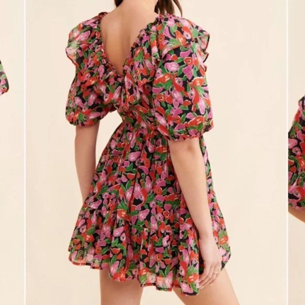 Banjanan Scorpio Floral Cotton Babydoll Mini Dress Mini Bloom Vivid Black NWT - Picture 3 of 9